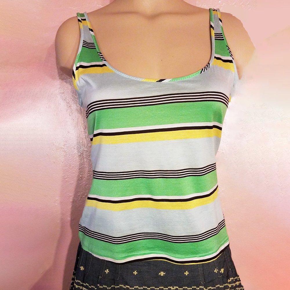Paul Smith Tank Top~Cotton Jersey~44 fits S~Striped Blue Green Yellow Black NEW